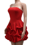 Sexy Solid Color Tube Top Sleeveless Large Flower High Waist Hip Dress