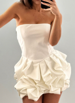 Sexy Solid Color Tube Top Sleeveless Large Flower High Waist Hip Dress