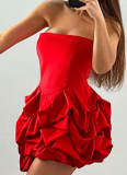 Sexy Solid Color Tube Top Sleeveless Large Flower High Waist Hip Dress