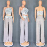 Sexy Striped Three-dimensional Flower Tube Top Camisole Straight Trousers Two-piece Set