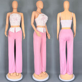 Sexy Striped Three-dimensional Flower Tube Top Camisole Straight Trousers Two-piece Set