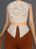 Sexy Striped Three-dimensional Flower Tube Top Camisole Straight Trousers Two-piece Set