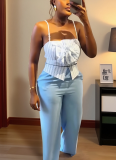 Sexy Striped Three-dimensional Flower Tube Top Camisole Straight Trousers Two-piece Set