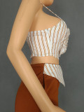Sexy Striped Three-dimensional Flower Tube Top Camisole Straight Trousers Two-piece Set