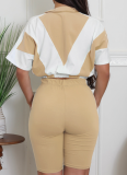 Summer Women'S Sportswear Short-Sleeved Loose Stitching Contrast Color Tights Two-Piece Set