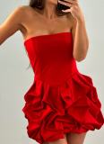 Sexy Solid Color Tube Top Sleeveless Large Flower High Waist Hip Dress