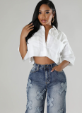 Fashionable Design Short-sleeved Belly Button Cardigan Top