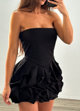 Sexy Solid Color Tube Top Sleeveless Large Flower High Waist Hip Dress