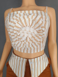 Sexy Striped Three-dimensional Flower Tube Top Camisole Straight Trousers Two-piece Set