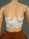 Sexy Striped Three-dimensional Flower Tube Top Camisole Straight Trousers Two-piece Set