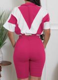 Summer Women'S Sportswear Short-Sleeved Loose Stitching Contrast Color Tights Two-Piece Set