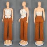 Sexy Striped Three-dimensional Flower Tube Top Camisole Straight Trousers Two-piece Set