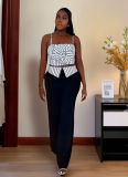 Sexy Striped Three-dimensional Flower Tube Top Camisole Straight Trousers Two-piece Set
