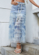 Personalized Street Mesh Floral Splicing Denim Cake Skirt
