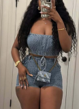 Sexy Tube Top Casual Slim Fit Stretch Denim Two Piece Set