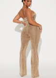 Fashion Hollow Tie Waist Denim Jumpsuit