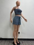 Sexy Tube Top Casual Slim Fit Stretch Denim Two Piece Set