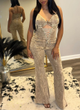 Fashion Hollow Tie Waist Denim Jumpsuit