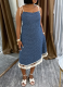 2025 New Simple Hem Tassel Suspender Denim Dress