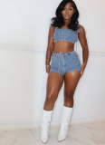 Sexy Tube Top Casual Slim Fit Stretch Denim Two Piece Set