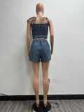 Sexy Tube Top Casual Slim Fit Stretch Denim Two Piece Set