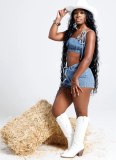 Sexy Tube Top Casual Slim Fit Stretch Denim Two Piece Set