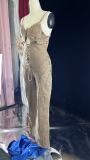 Fashion Hollow Tie Waist Denim Jumpsuit