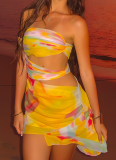 Sexy Beach Vacation Style One-shoulder Tube Top Hip Dress