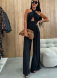 Wide Leg Cutout Halter Neck Jumpsuit
