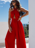 Wide Leg Cutout Halter Neck Jumpsuit
