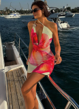 2025 Summer New Swing Collar One Shoulder Crossbody Sexy Print Dress