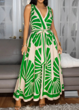 Women'S Sexy Deep V Sleeveless Printed Dress