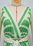Women'S Sexy Deep V Sleeveless Printed Dress