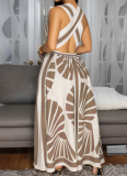 Women'S Sexy Deep V Sleeveless Printed Dress