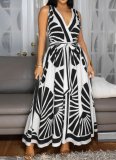 Women'S Sexy Deep V Sleeveless Printed Dress