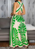 Women'S Sexy Deep V Sleeveless Printed Dress