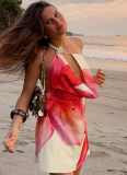 2025 Summer New Swing Collar One Shoulder Crossbody Sexy Print Dress
