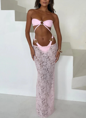 Sexy Bikini Bandeau Women's Swimsuit Long Dress 3-Piece Set