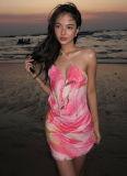 2025 Summer New Swing Collar One Shoulder Crossbody Sexy Print Dress