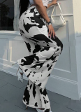 Fashion Printed High Waist Casual Flared Cow Pants