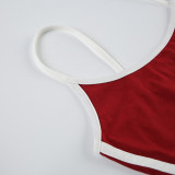 Striped Stitching Exposed Navel Small Sling High Waist Drawstring Elastic Shorts Suit