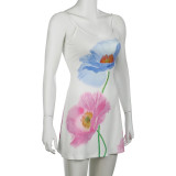 Sexy Printed Suspender Sleeveless Backless Slim Fit A-line Dress
