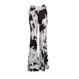 Fashion Printed High Waist Casual Flared Cow Pants