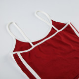 Striped Stitching Exposed Navel Small Sling High Waist Drawstring Elastic Shorts Suit