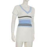 Casual Striped Patchwork Contrast Color Tight Short Dress