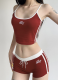 Striped Stitching Exposed Navel Small Sling High Waist Drawstring Elastic Shorts Suit