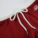 Striped Stitching Exposed Navel Small Sling High Waist Drawstring Elastic Shorts Suit