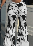 Fashion Printed High Waist Casual Flared Cow Pants