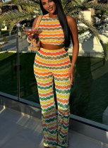 2025 Summer Navel-Exposed Yarn-Dyed Striped European and American Sleeveless Suit