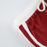 Striped Stitching Exposed Navel Small Sling High Waist Drawstring Elastic Shorts Suit